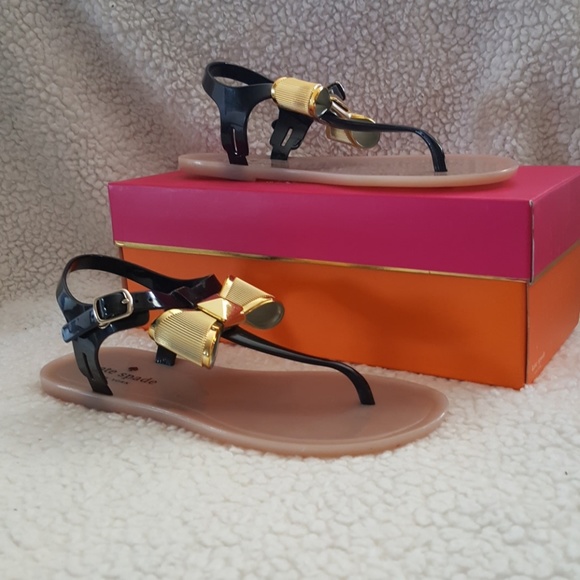 kate spade Shoes - Black Kate Spade jelly Fab sandal with gold bow